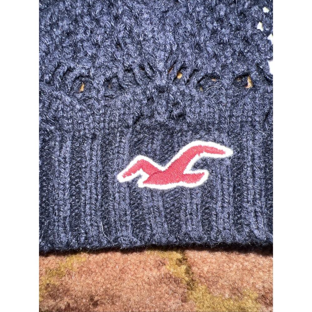 Hollister Navy Crochet Open Knit Button Front Cardigan Sweater M Y2K Coastal - Picture 3 of 9